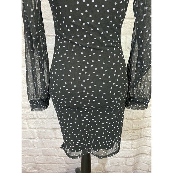 NASTY GAL Spot Right There Mesh Mini Dress 6 Stretch Sexy Slinky Black Dots 9462 - Picture 10 of 14
